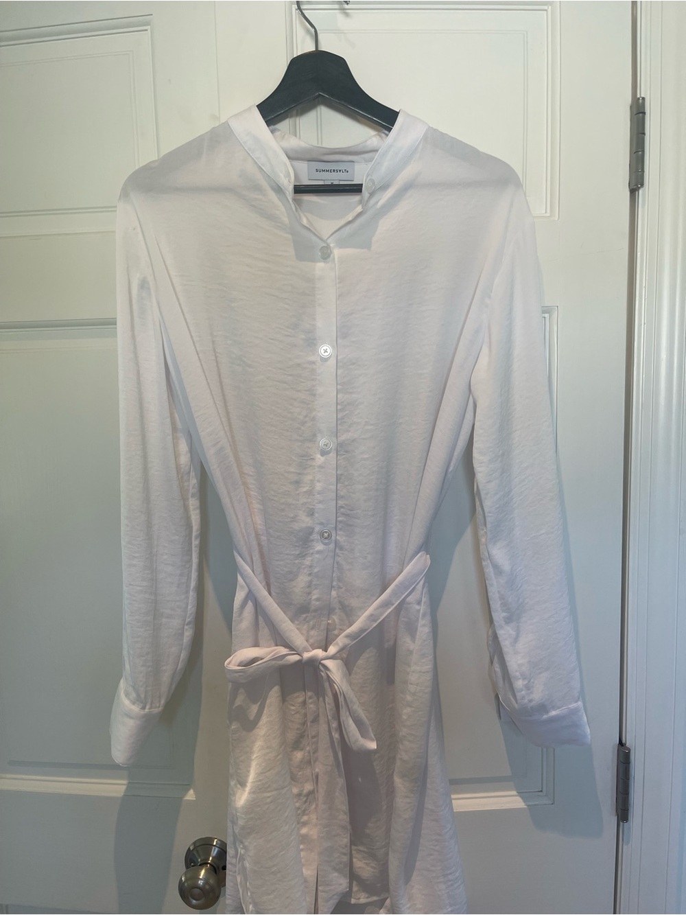 Summersalt White Long-Sleeve Button Dress with Self Tie- cover up.
